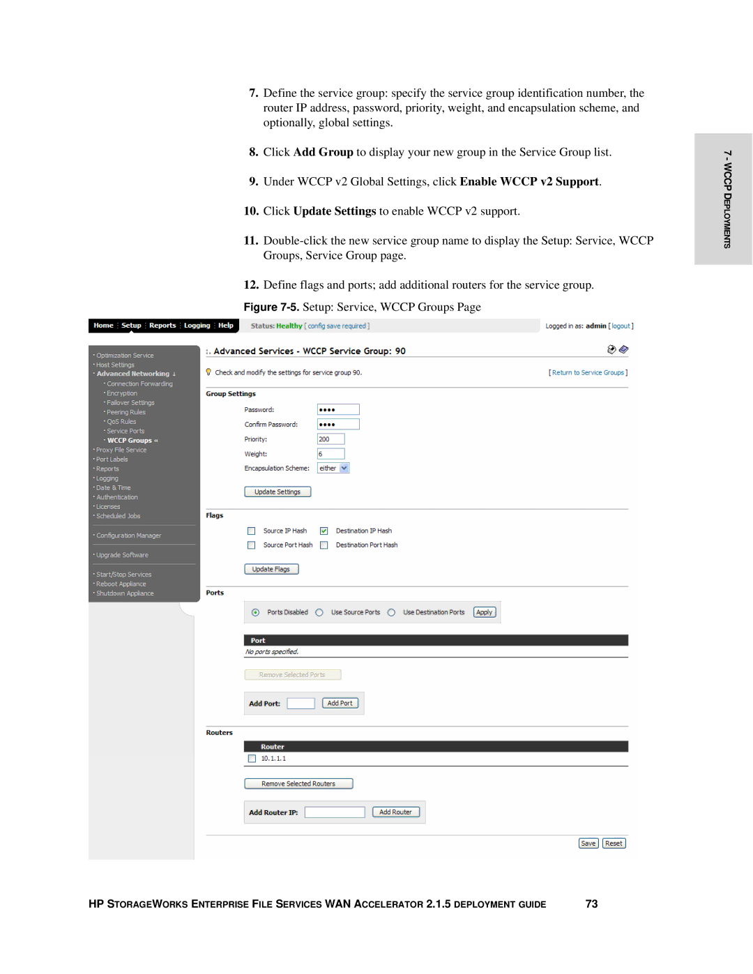 HP Enterprise File Services WAN Accelerator manual Setup Service, Wccp Groups 