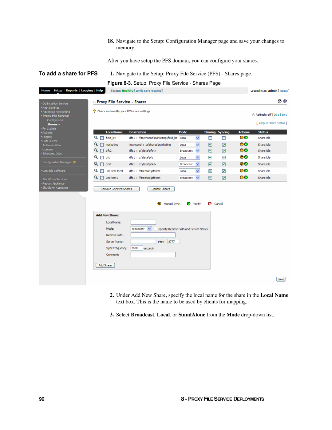 HP Enterprise File Services WAN Accelerator manual Setup Proxy File Service Shares 