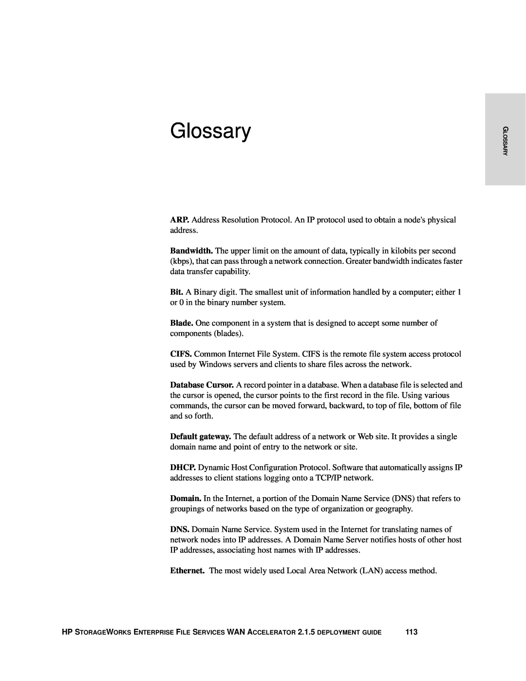 HP Enterprise File Services WAN Accelerator manual Glossary 