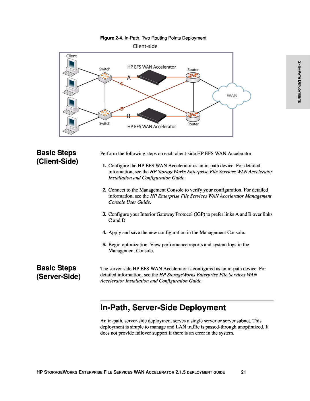 HP Enterprise File Services WAN Accelerator manual In-Path, Server-Side Deployment 