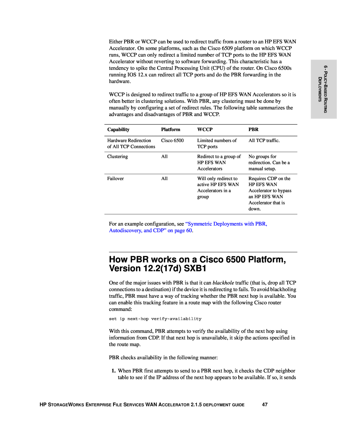 HP Enterprise File Services WAN Accelerator manual How PBR works on a Cisco 6500 Platform Version 12.217d SXB1 
