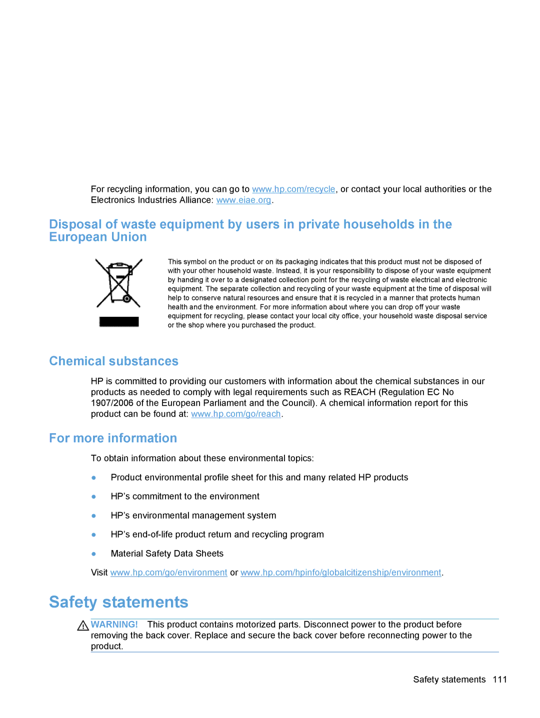 HP Enterprise Flow 7000 S2 Sheet-Feed 7000N manual Safety statements, Chemical substances For more information 