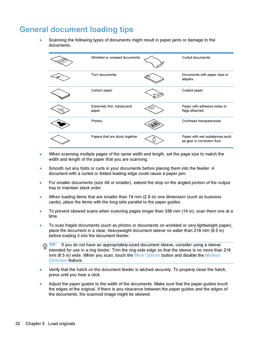 HP Enterprise Flow 7000 S2 Sheet-Feed L2730BBGJ, Enterprise Flow 7000 S2 Sheet-Feed 7000N General document loading tips 