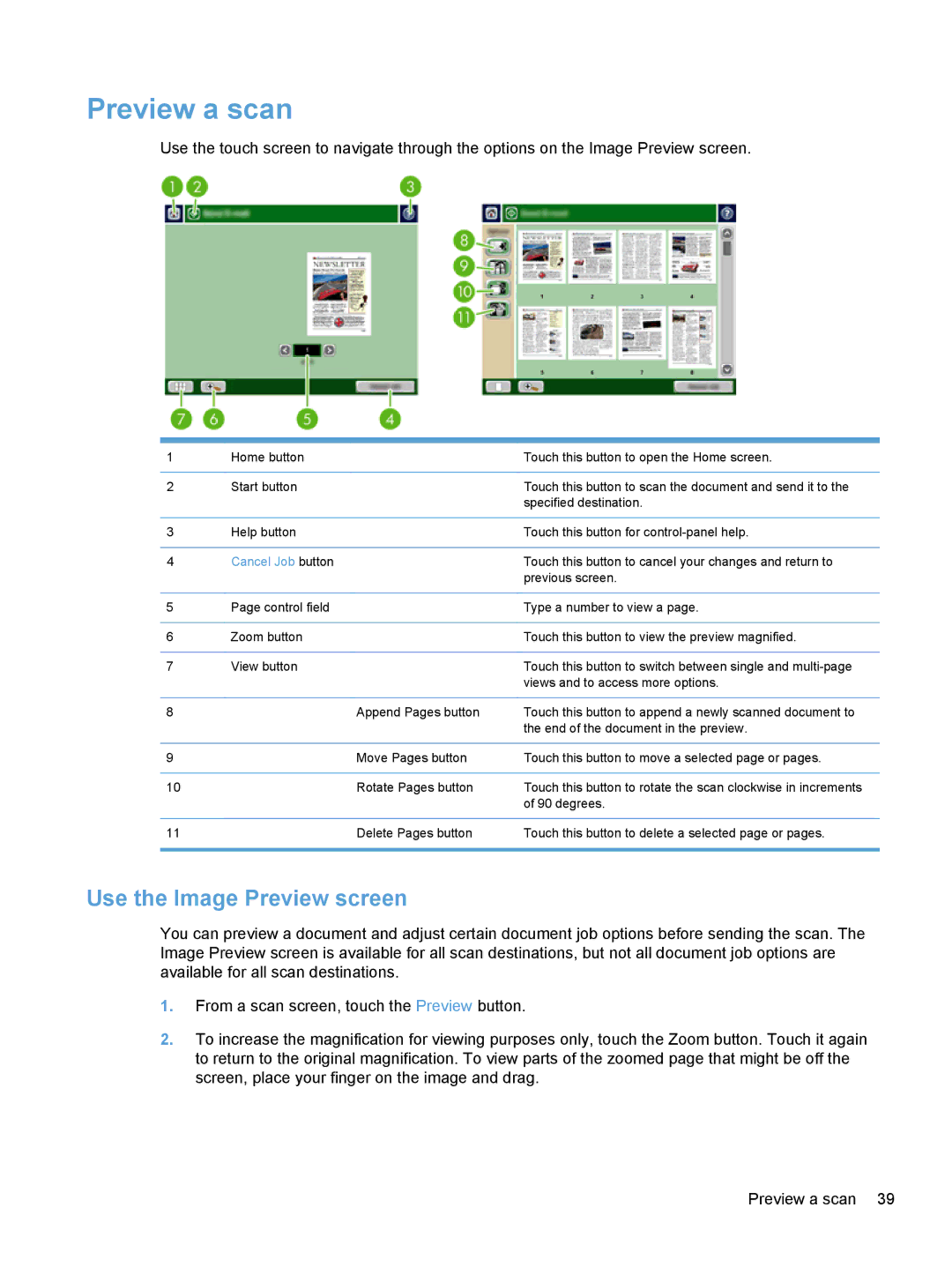 HP Enterprise Flow 7000 S2 Sheet-Feed 7000N manual Preview a scan, Use the Image Preview screen, Cancel Job button 