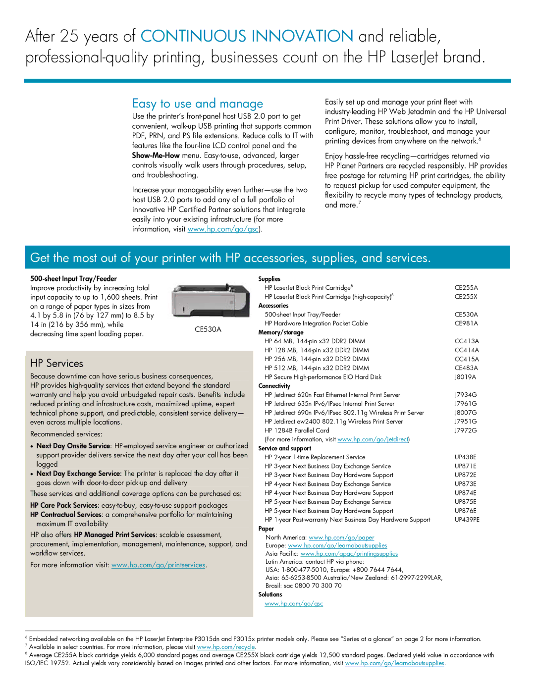 HP Enterprise P3015 manual Easy to use and manage, HP Services 