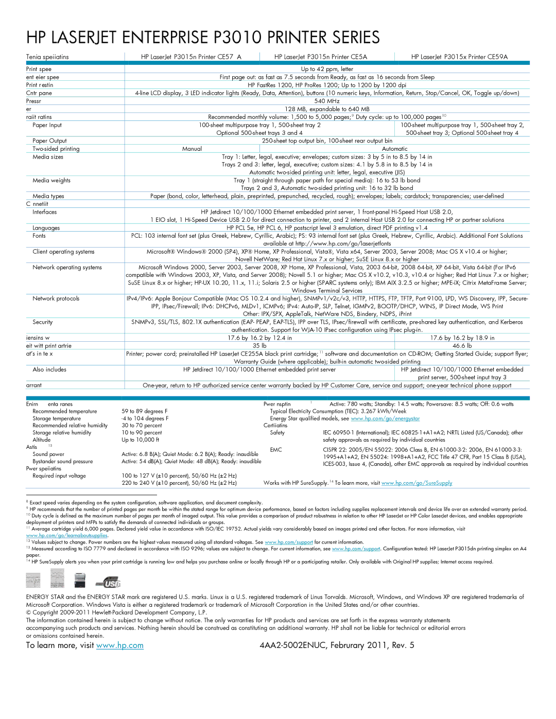 HP Enterprise P3015X, Enterprise P3015DN, P3015N manual HP Laserjet Enterprise P3010 Printer Series 