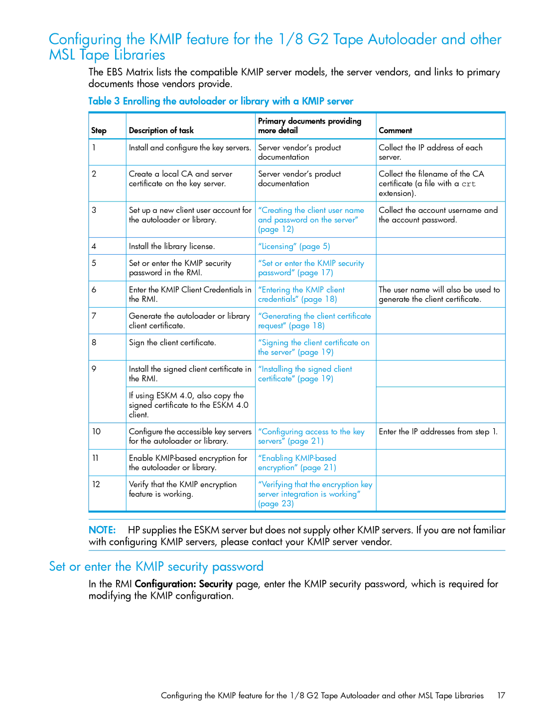 HP Enterprise Secure Key Manager manual Set or enter the Kmip security password 