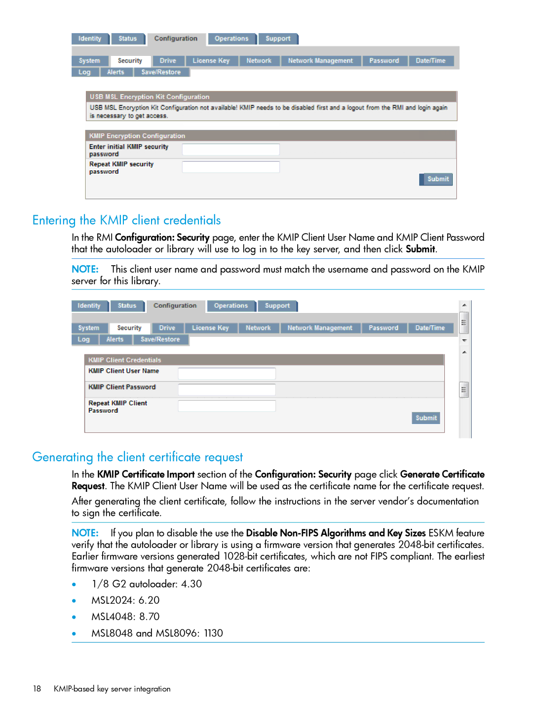 HP Enterprise Secure Key Manager manual Entering the Kmip client credentials, Generating the client certificate request 