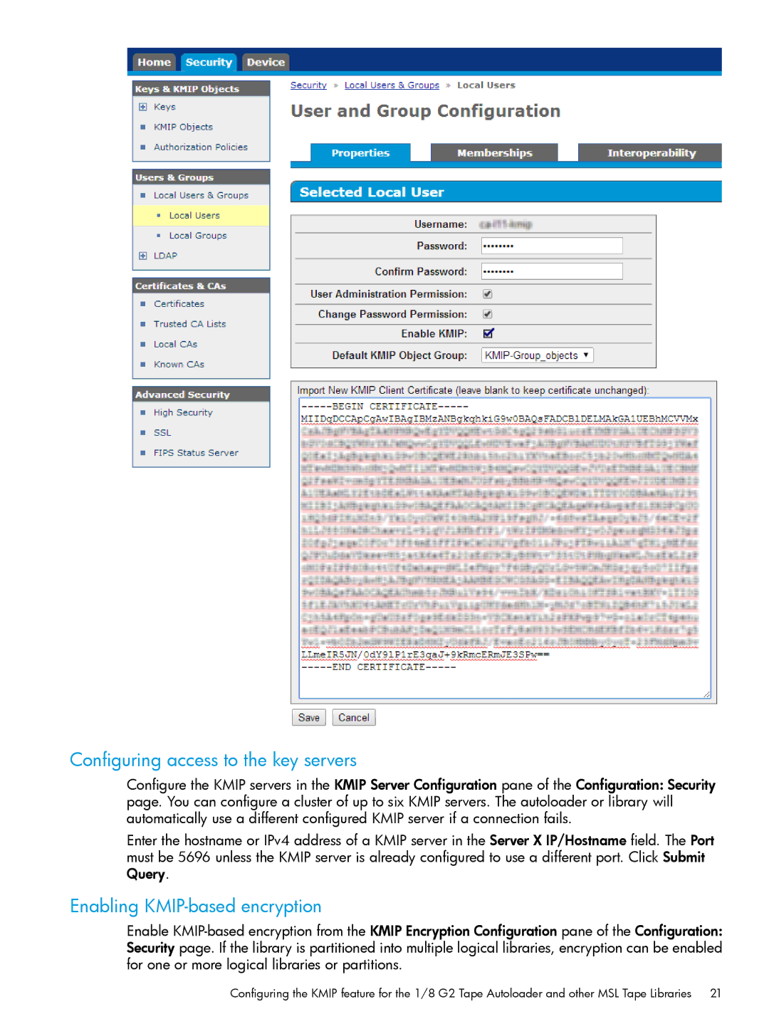 HP Enterprise Secure Key Manager manual Configuring access to the key servers, Enabling KMIP-based encryption 