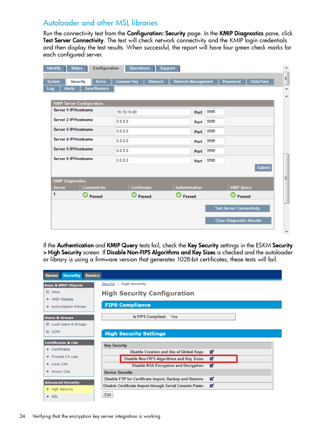 HP Enterprise Secure Key Manager manual Autoloader and other MSL libraries 