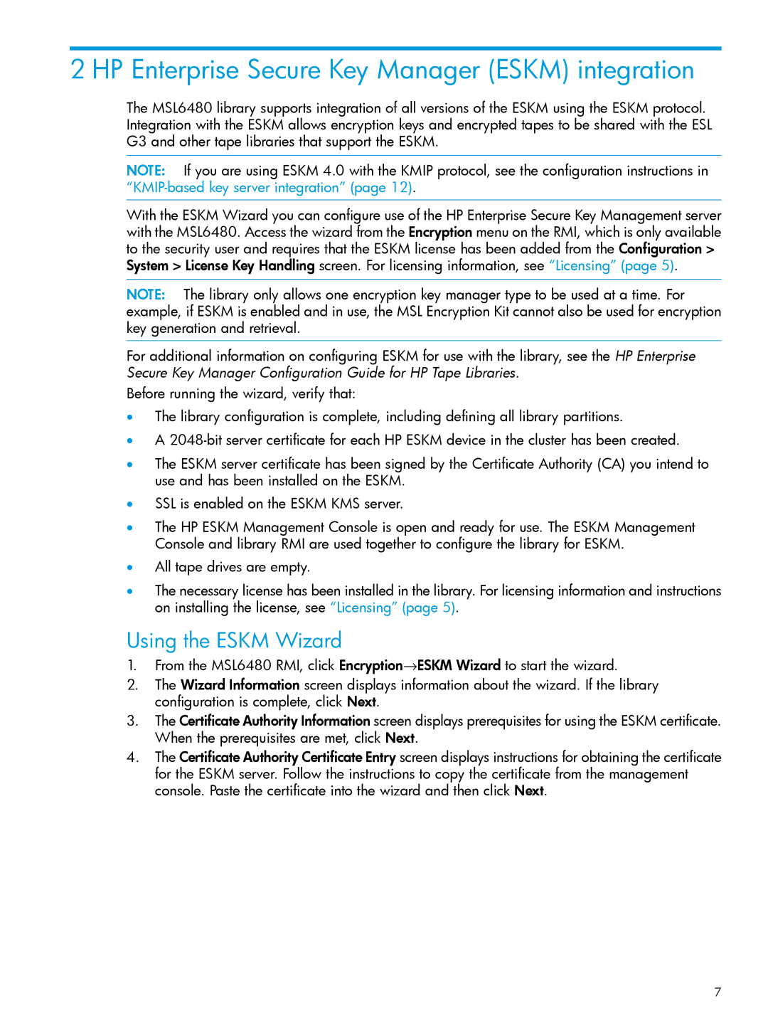 HP manual HP Enterprise Secure Key Manager Eskm integration, Using the Eskm Wizard 