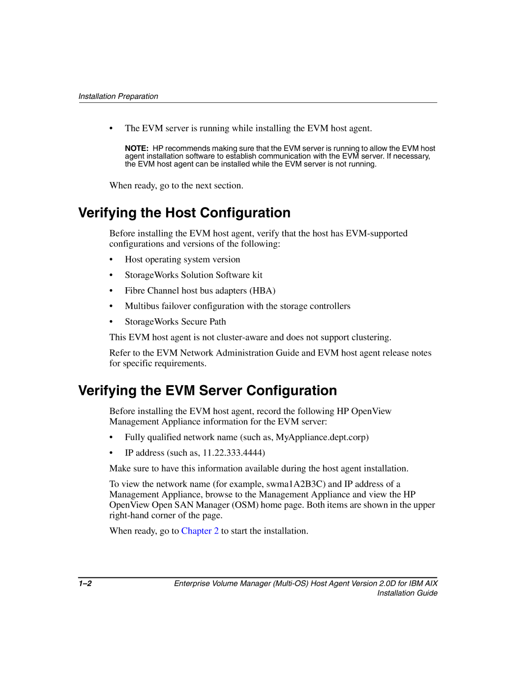 HP Enterprise Volume Manager Software manual Verifying the Host Configuration, Verifying the EVM Server Configuration 