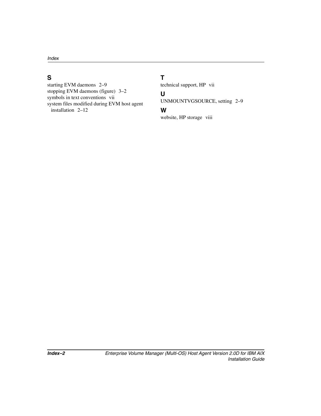 HP Enterprise Volume Manager Software manual Index-2 