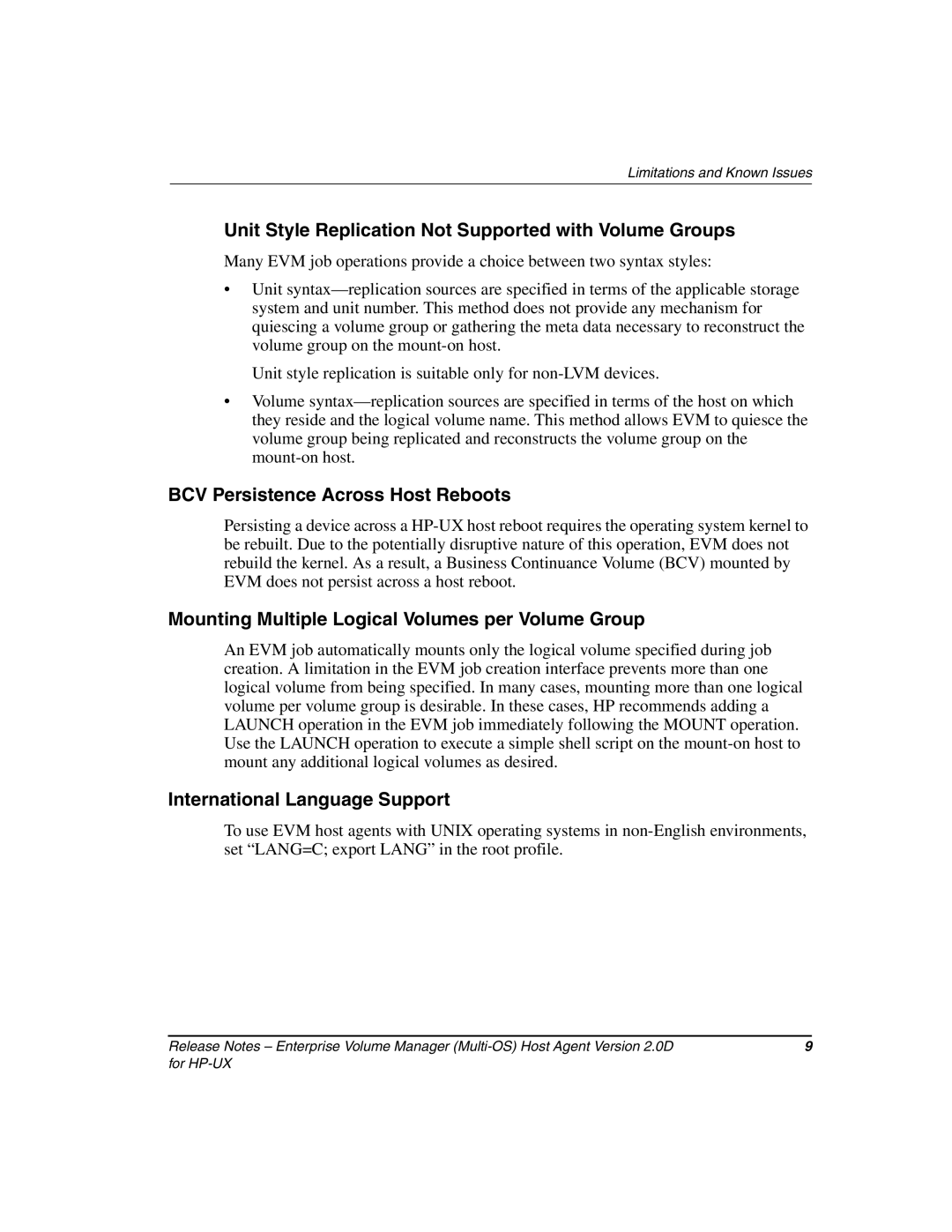 HP Enterprise Volume Manager Software manual Unit Style Replication Not Supported with Volume Groups 