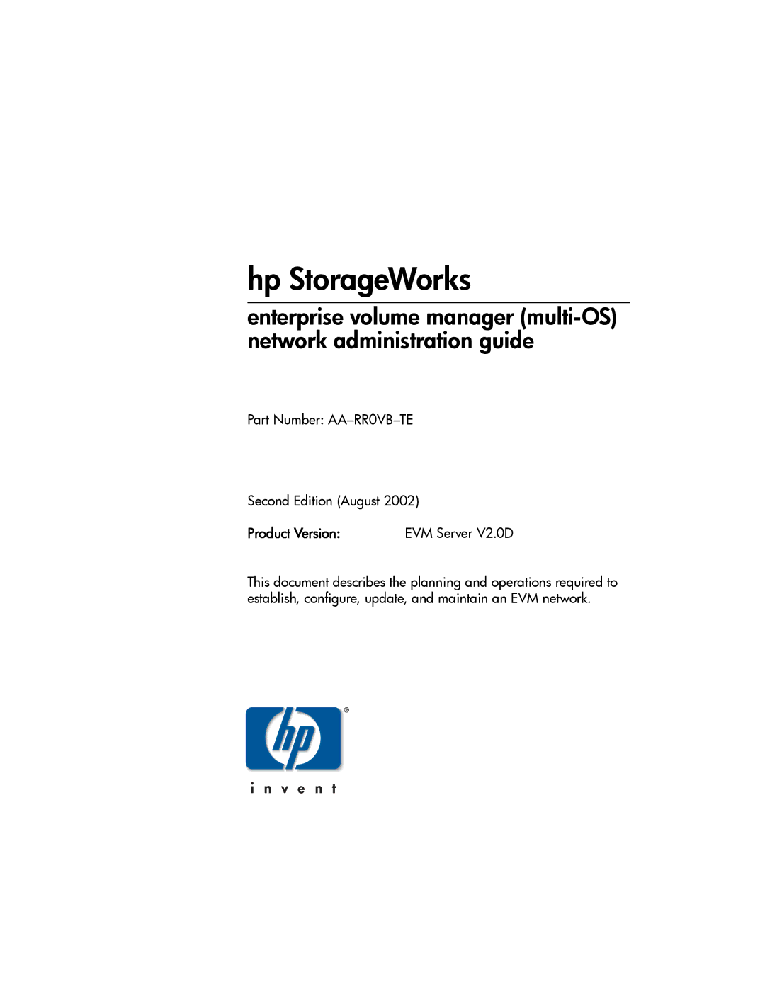 HP Enterprise Volume Manager Software manual Hp StorageWorks 