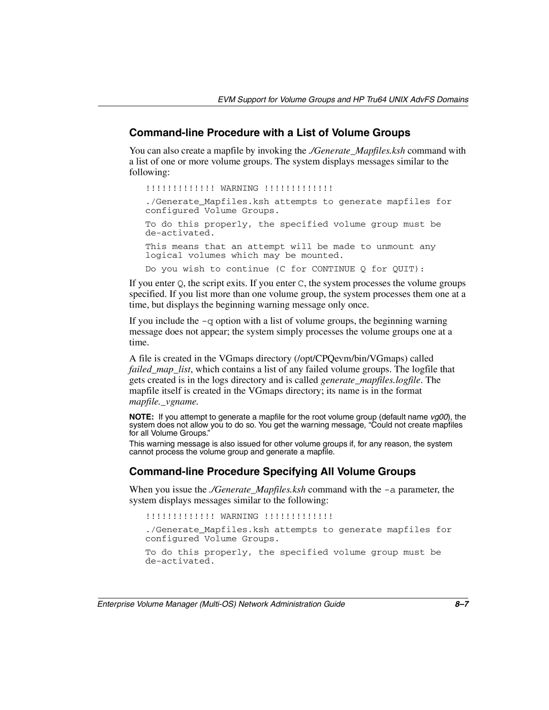 HP Enterprise Volume Manager Software manual Command-line Procedure with a List of Volume Groups 