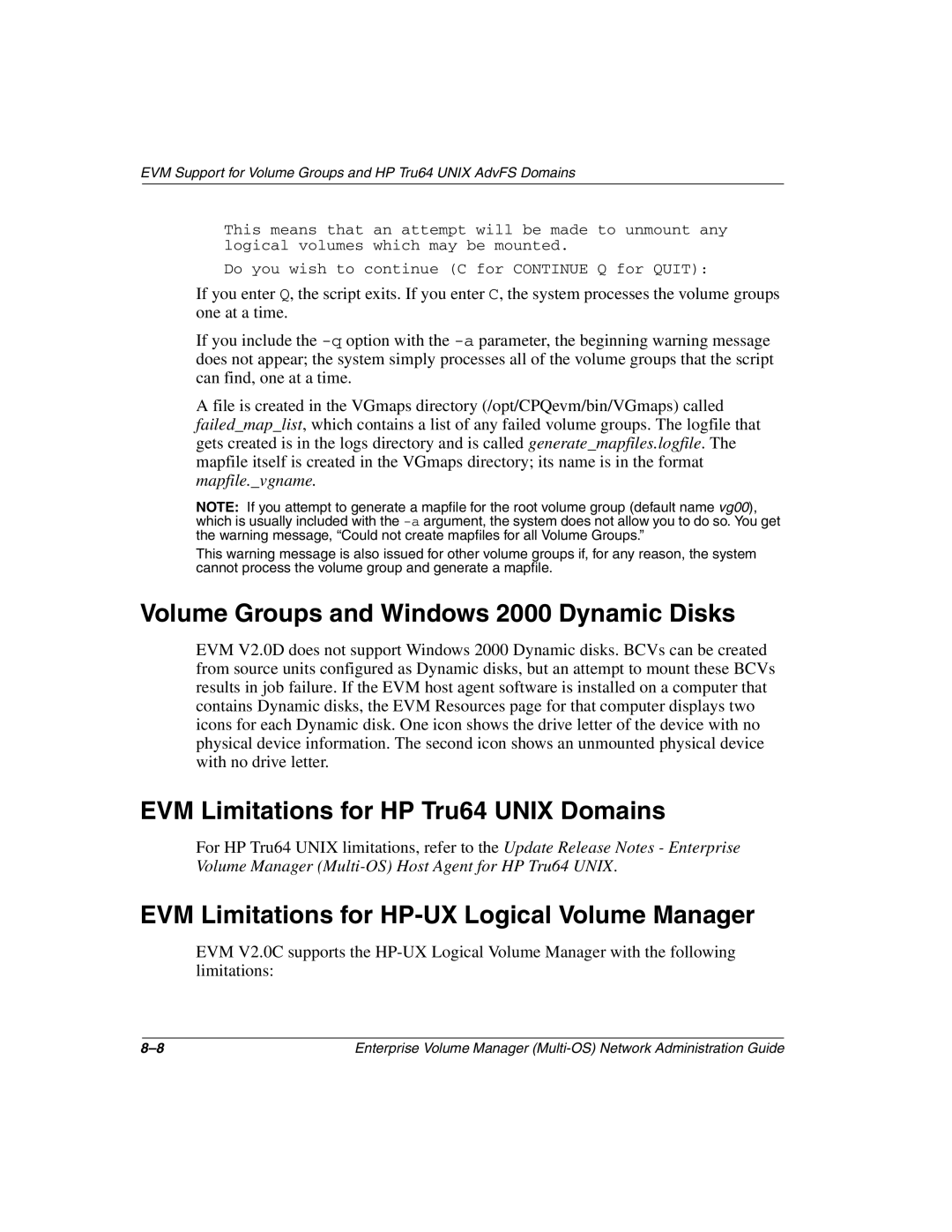 HP Enterprise Volume Manager Software manual Volume Groups and Windows 2000 Dynamic Disks 