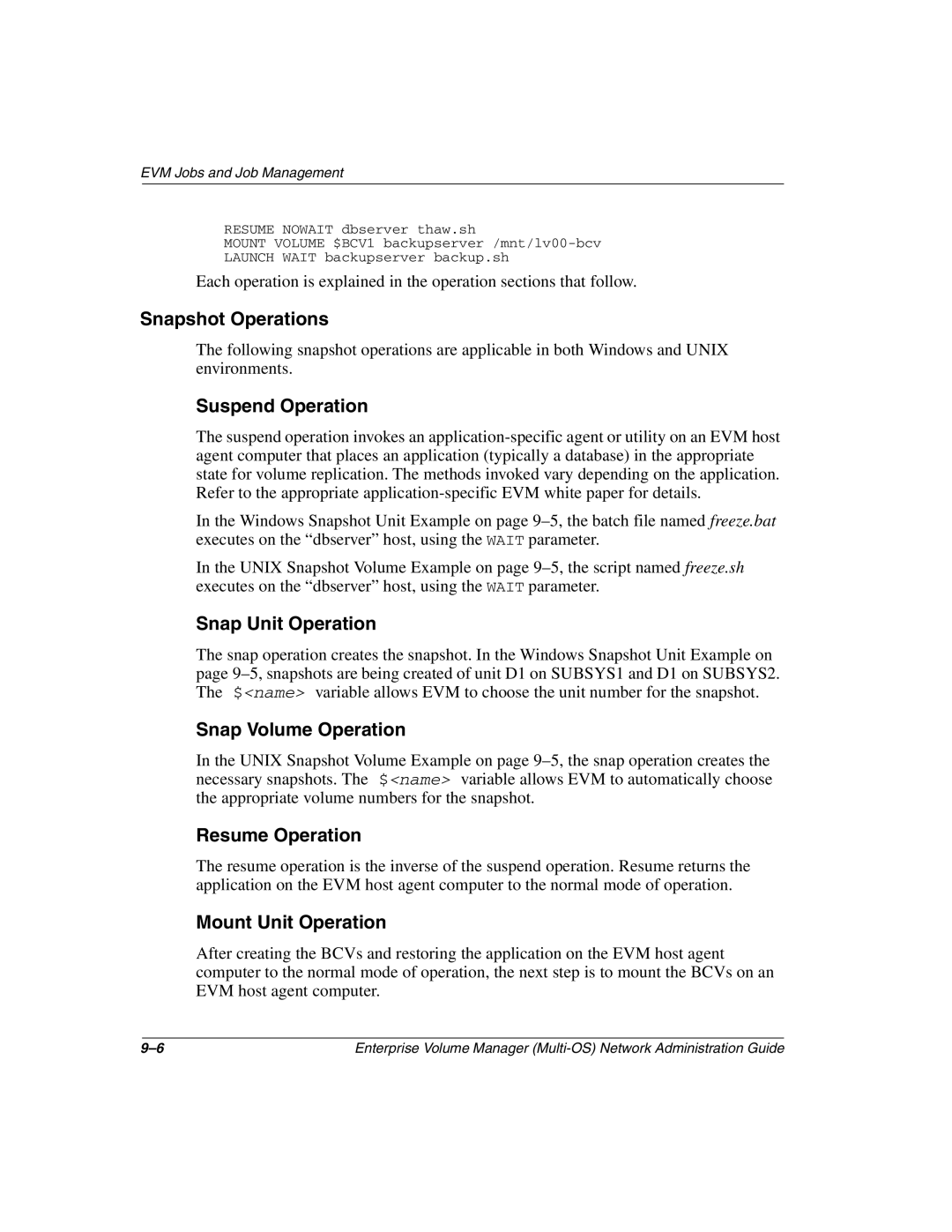 HP Enterprise Volume Manager Software manual Snapshot Operations, Snap Unit Operation, Snap Volume Operation 