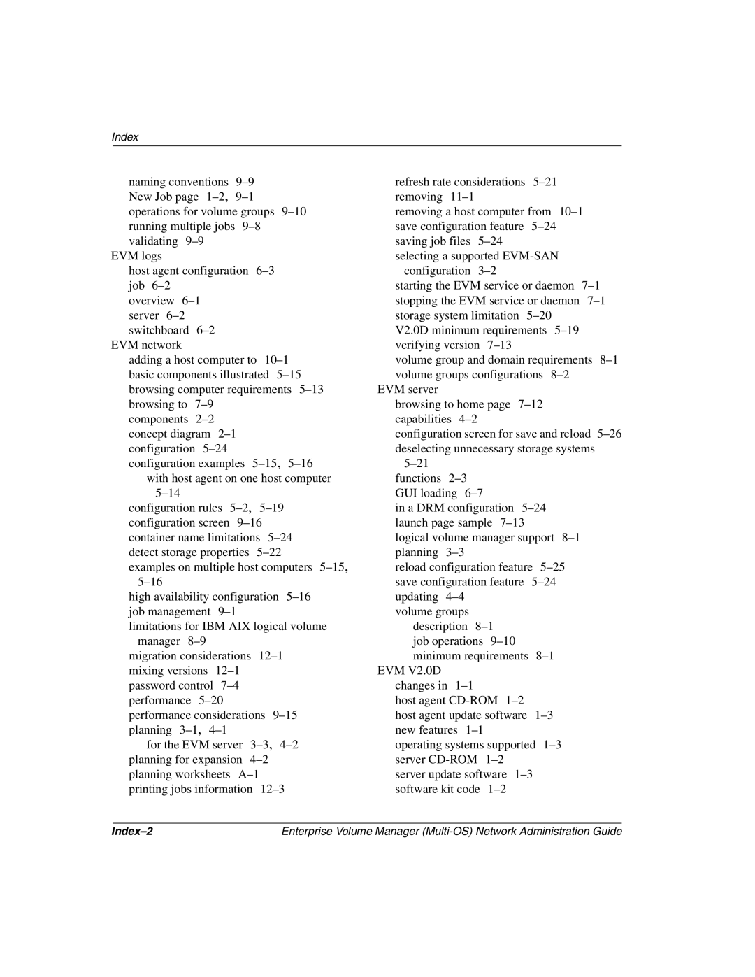 HP Enterprise Volume Manager Software manual Index-2 