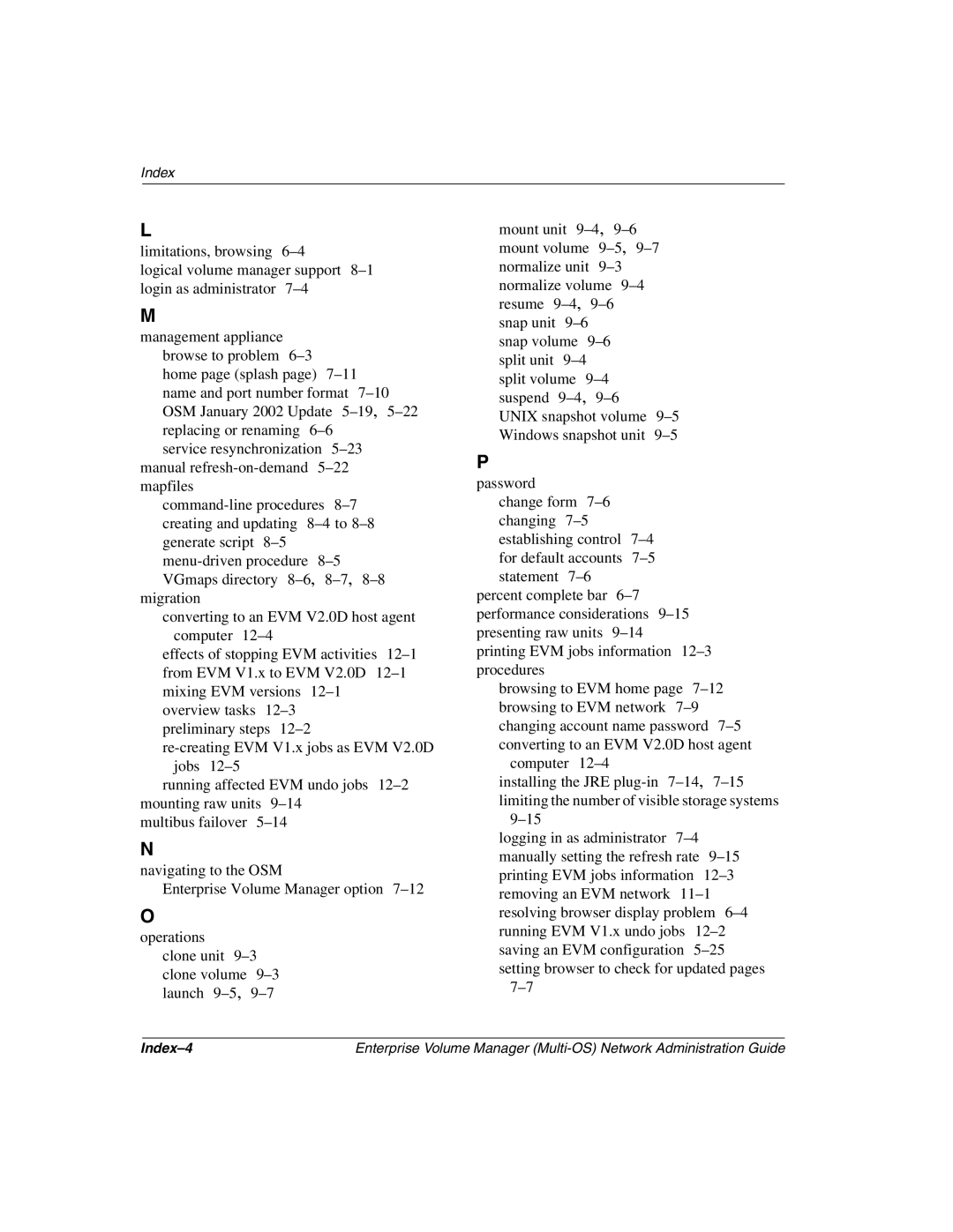 HP Enterprise Volume Manager Software manual Index-4 