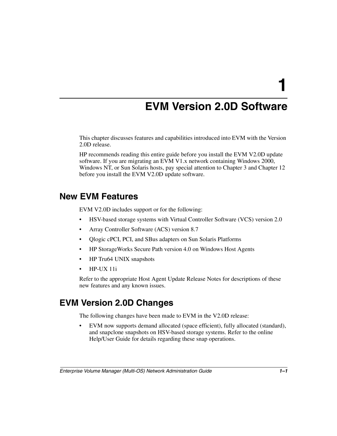 HP Enterprise Volume Manager Software manual EVM Version 2.0D Software, New EVM Features, EVM Version 2.0D Changes 