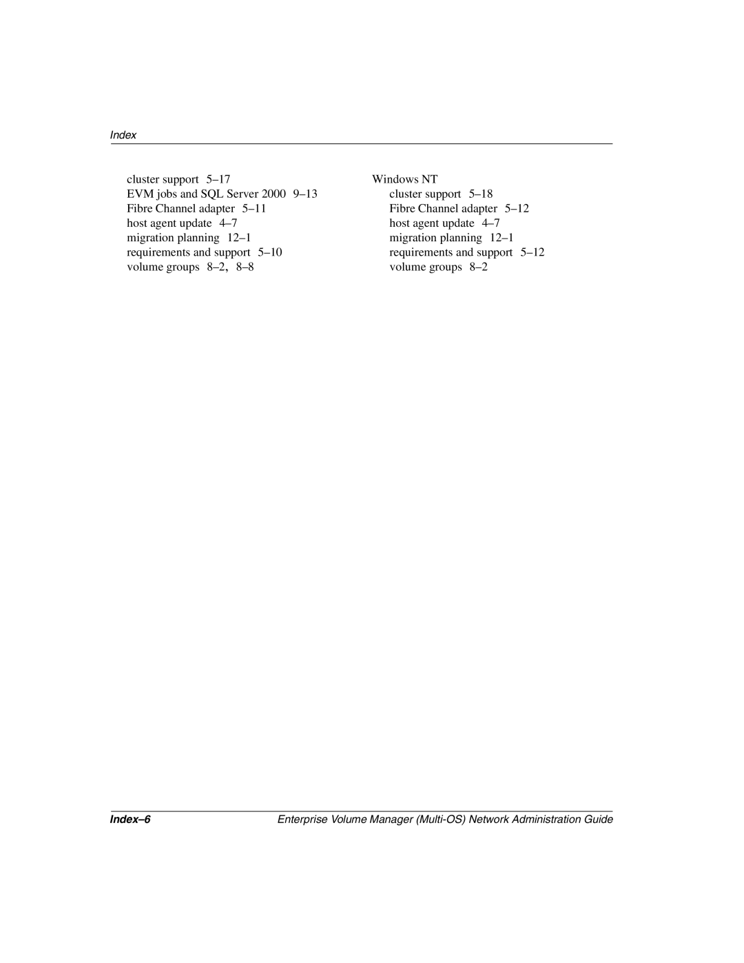 HP Enterprise Volume Manager Software manual Index-6 