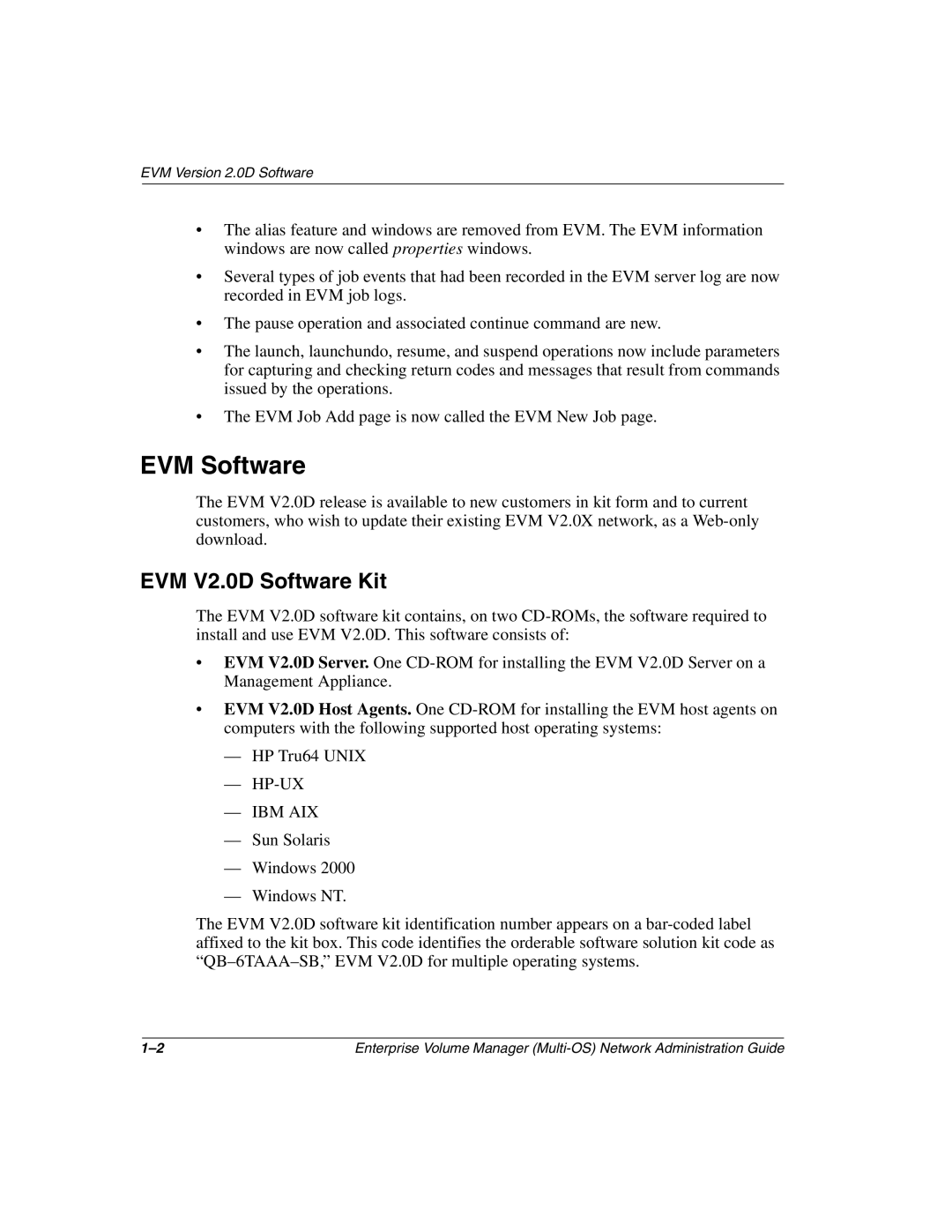 HP Enterprise Volume Manager Software manual EVM Software, EVM V2.0D Software Kit 