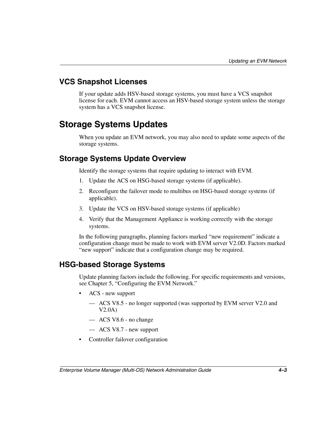 HP Enterprise Volume Manager Software manual Storage Systems Updates, Storage Systems Update Overview 