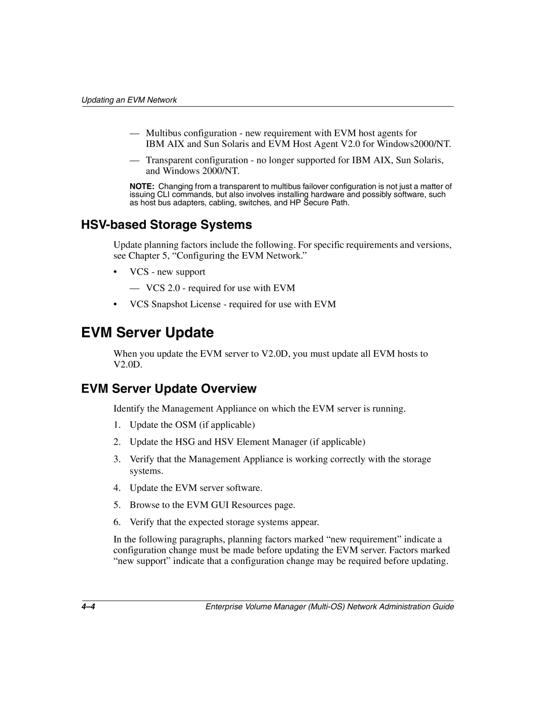 HP Enterprise Volume Manager Software manual EVM Server Update Overview 