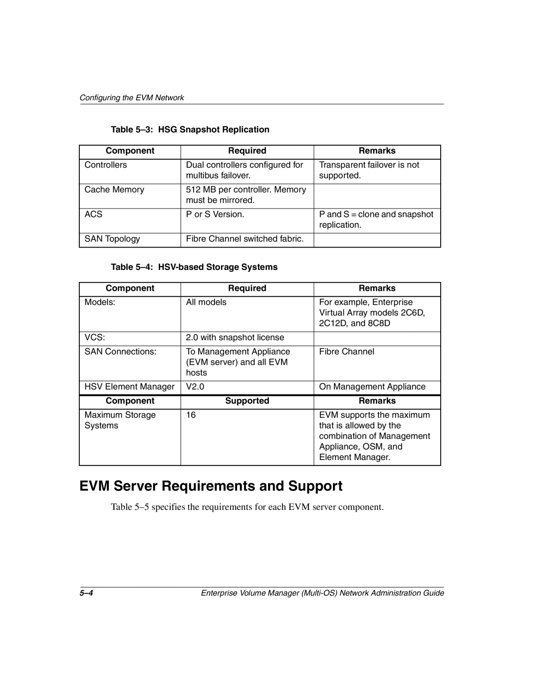 HP Enterprise Volume Manager Software manual EVM Server Requirements and Support 