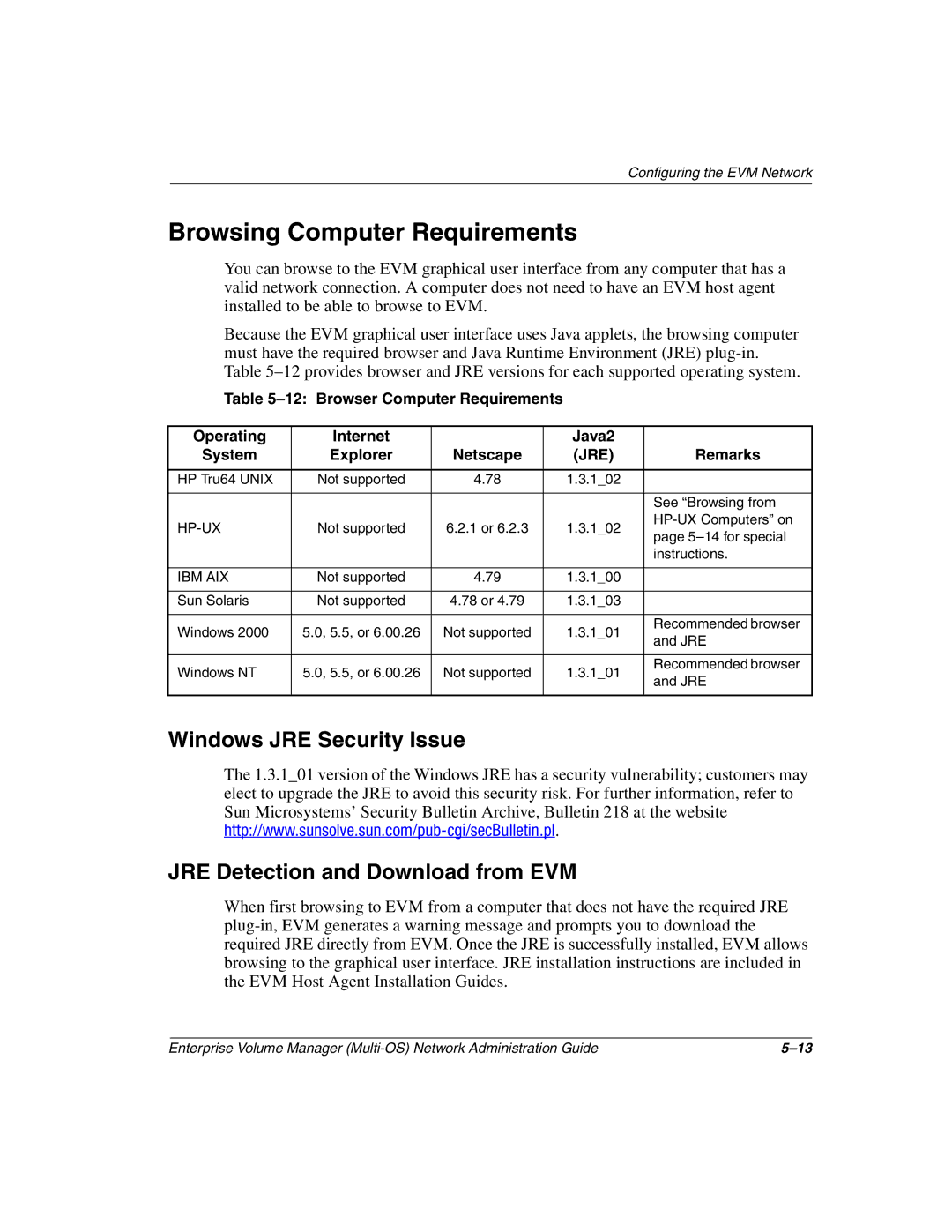 HP Enterprise Volume Manager Software manual Browsing Computer Requirements, Jre 