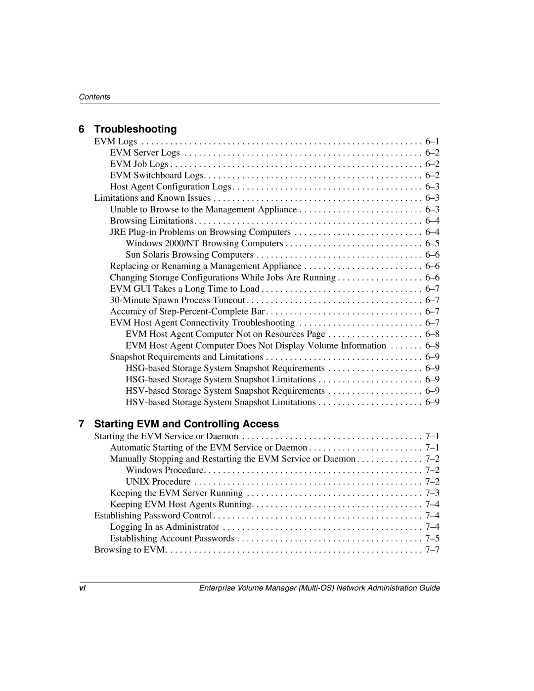 HP Enterprise Volume Manager Software manual Troubleshooting, Starting EVM and Controlling Access 