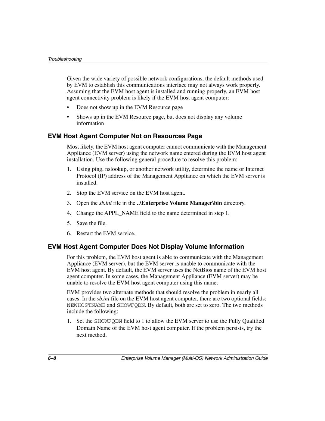 HP Enterprise Volume Manager Software manual EVM Host Agent Computer Not on Resources 