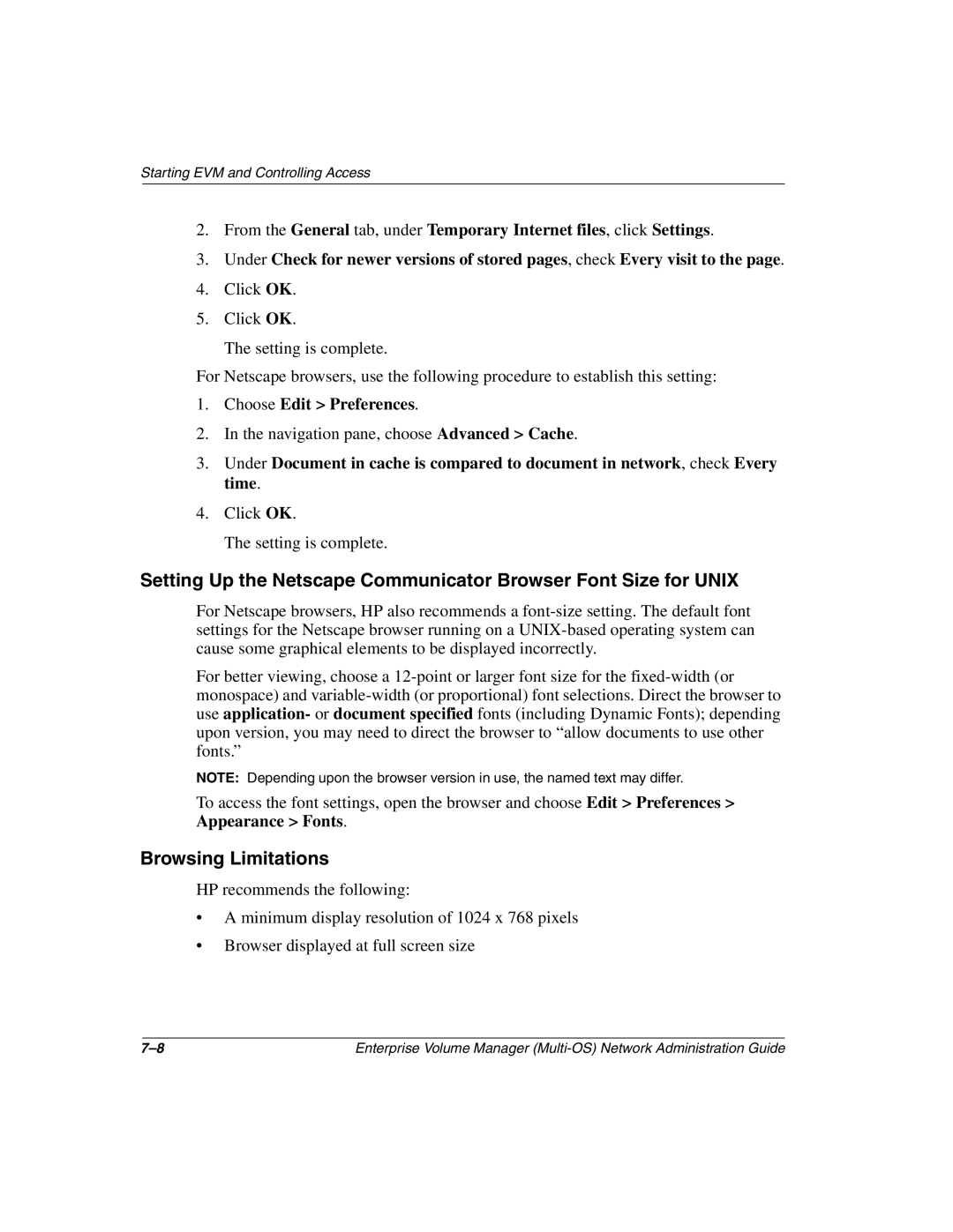 HP Enterprise Volume Manager Software manual Browsing Limitations 