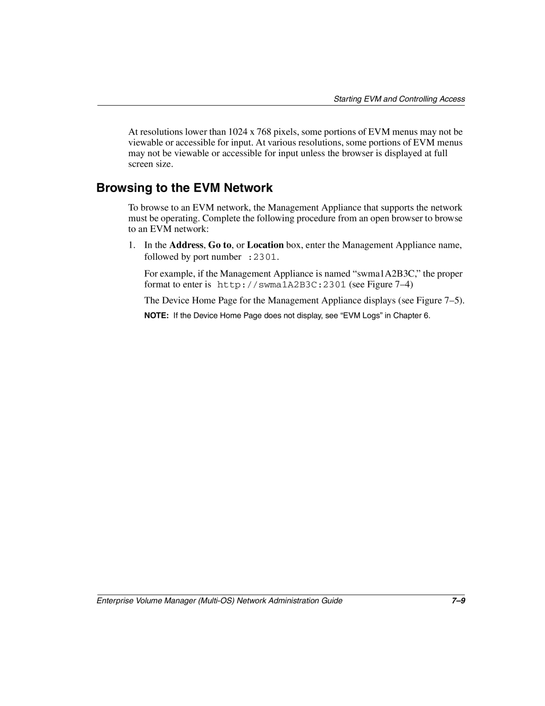 HP Enterprise Volume Manager Software manual Browsing to the EVM Network 