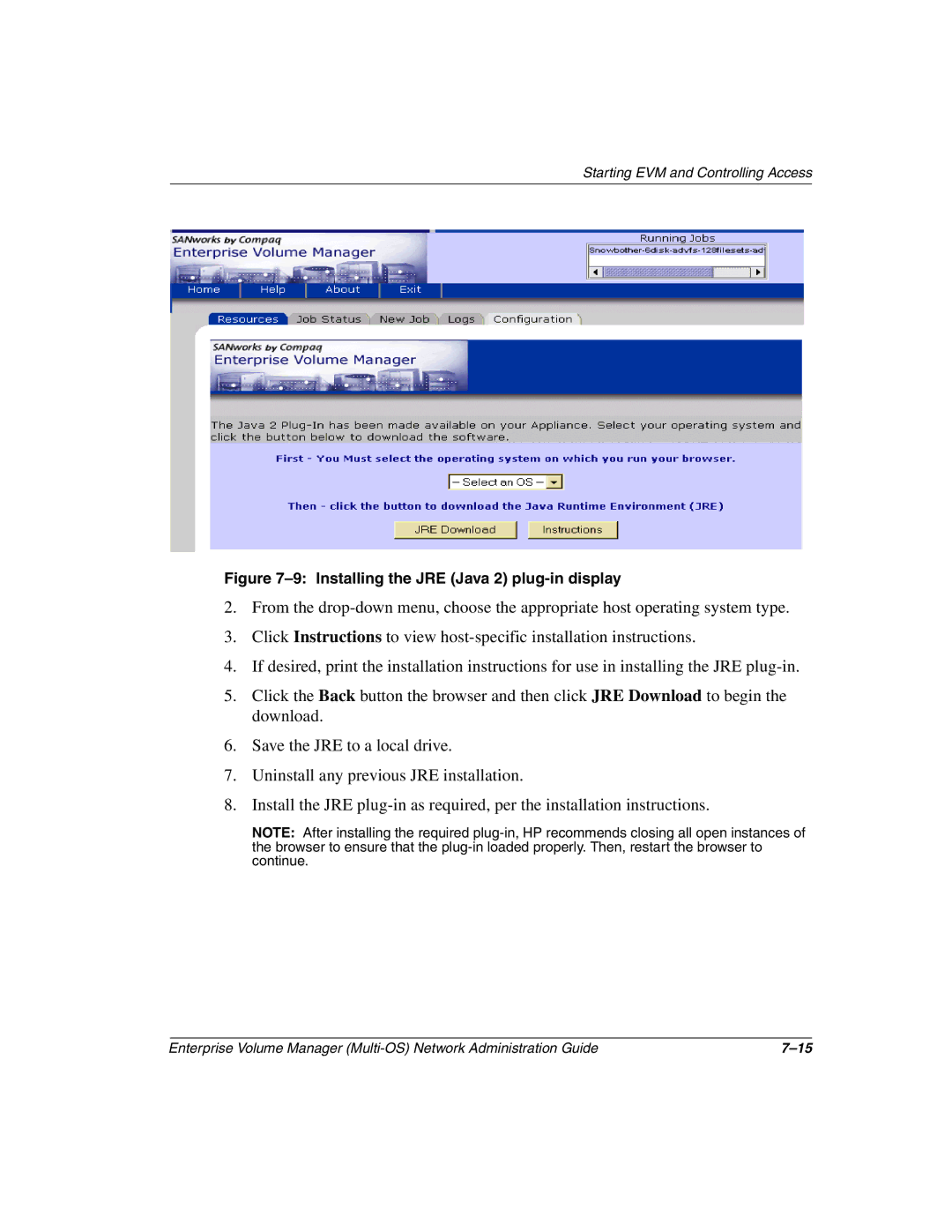 HP Enterprise Volume Manager Software manual Installing the JRE Java 2 plug-in display 