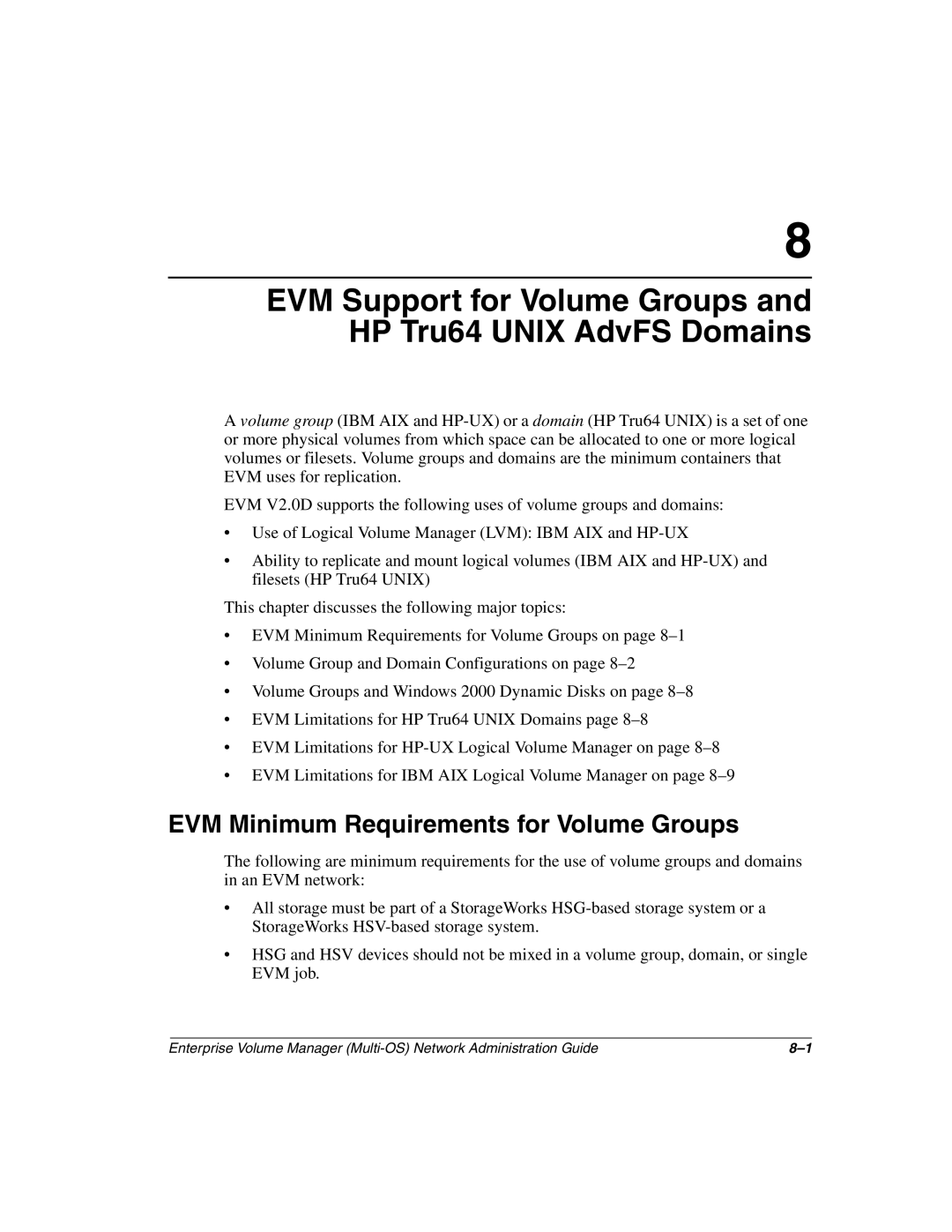 HP Enterprise Volume Manager Software manual EVM Minimum Requirements for Volume Groups 