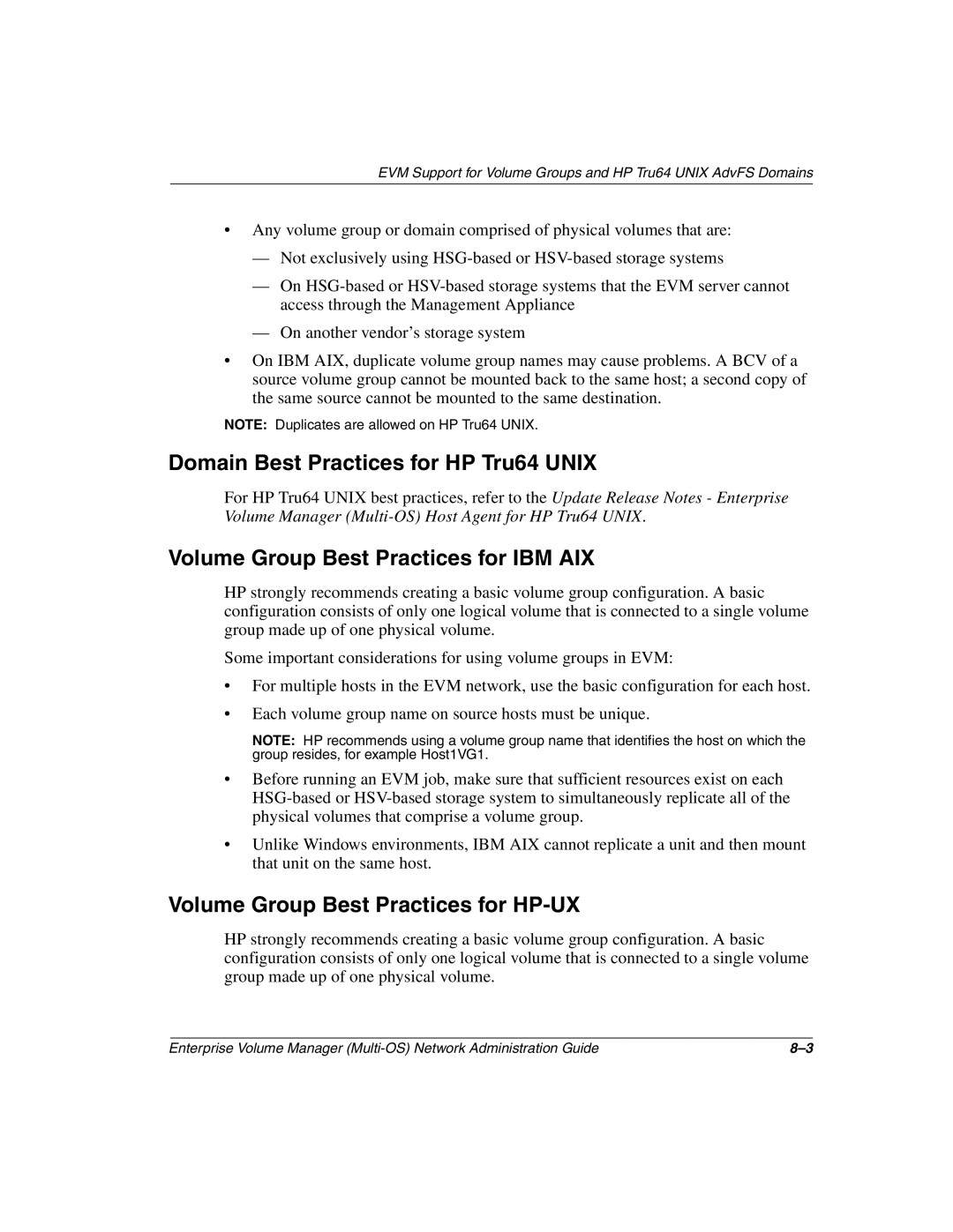 HP Enterprise Volume Manager Software Domain Best Practices for HP Tru64 Unix, Volume Group Best Practices for IBM AIX 