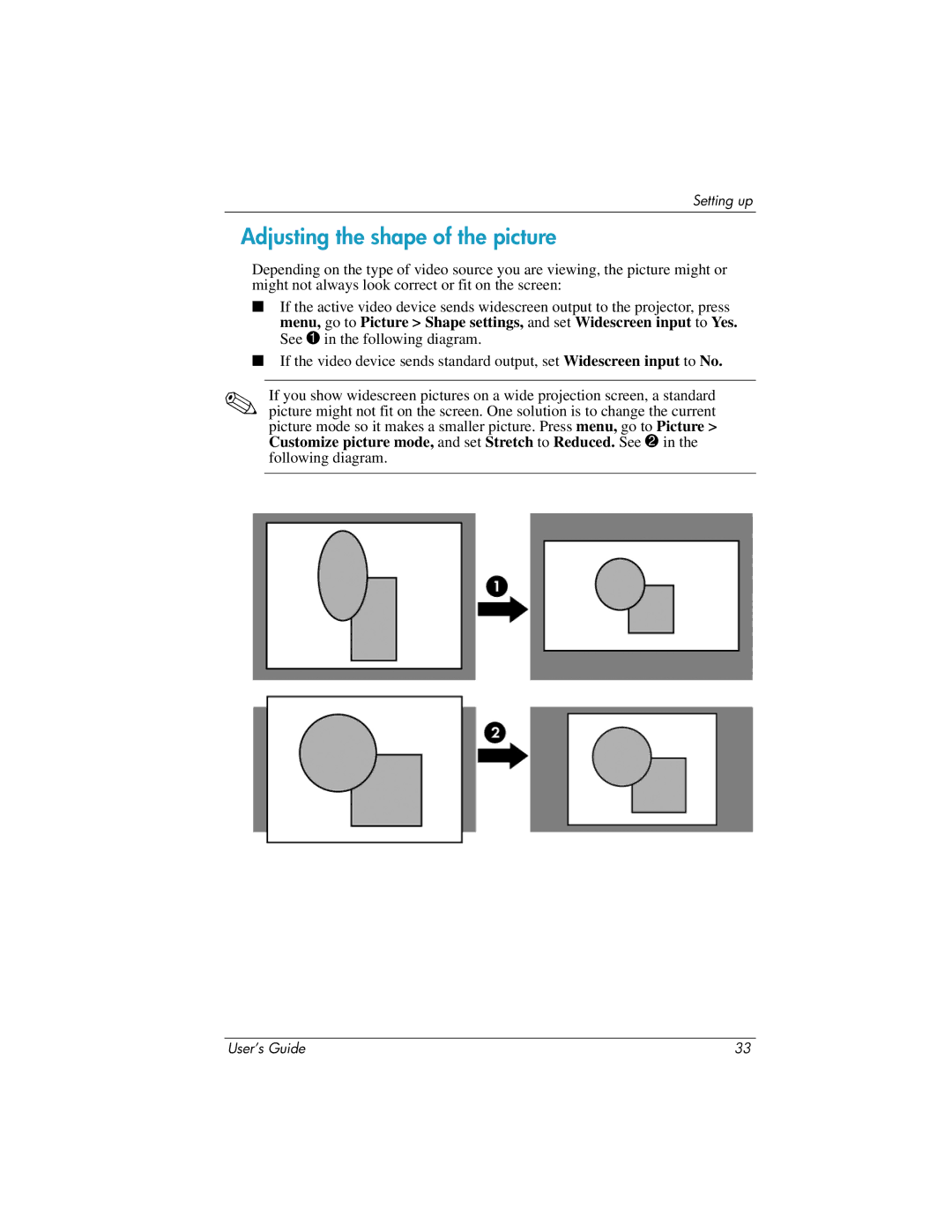 HP ep7100 manual Adjusting the shape of the picture 