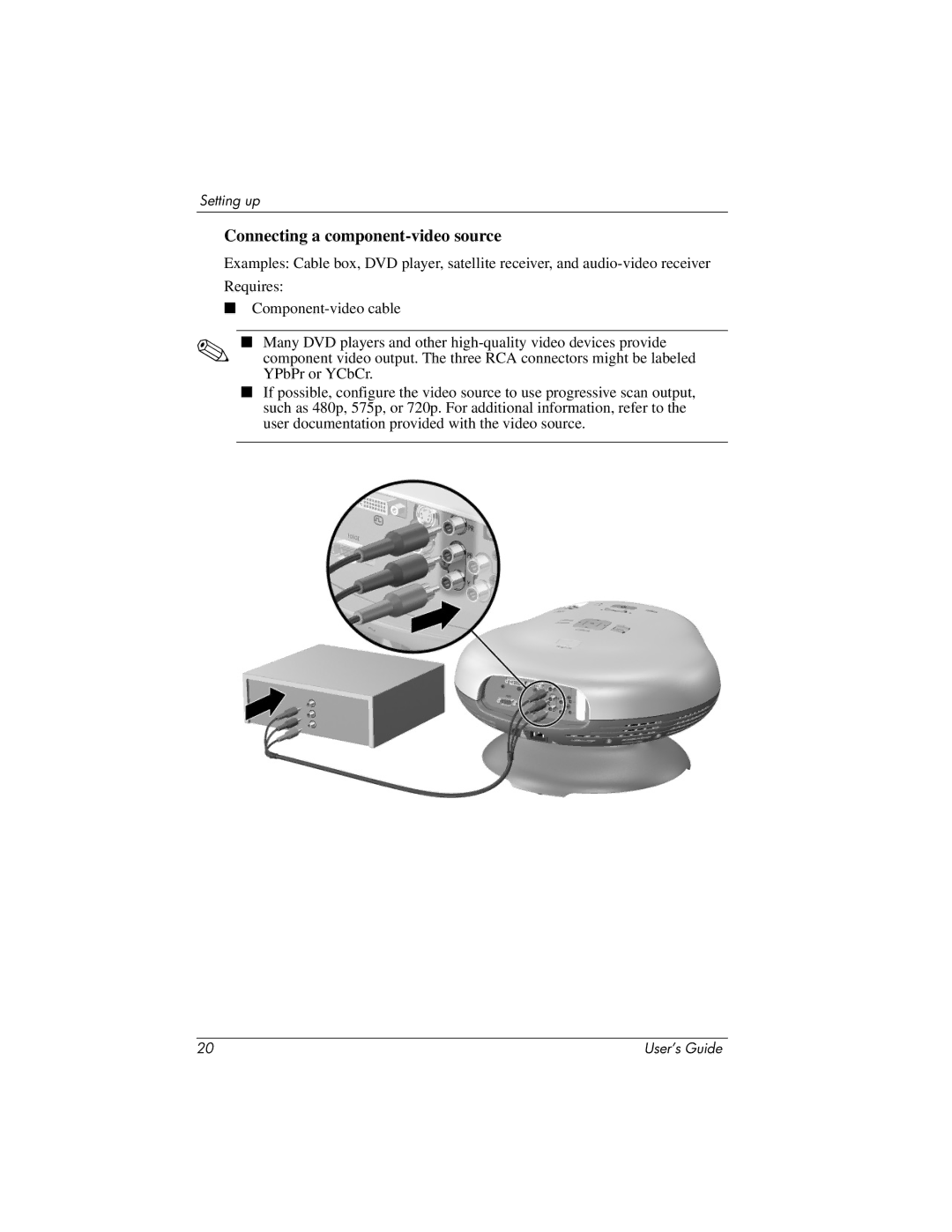 HP ep7100 manual Connecting a component-video source 