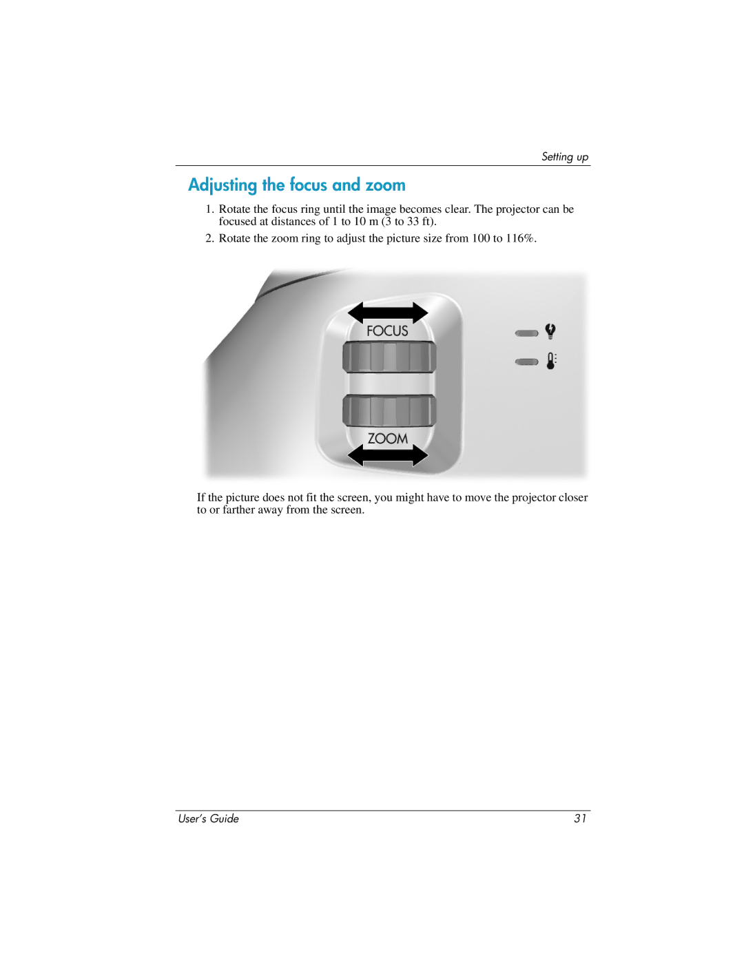 HP ep7100 manual Adjusting the focus and zoom 