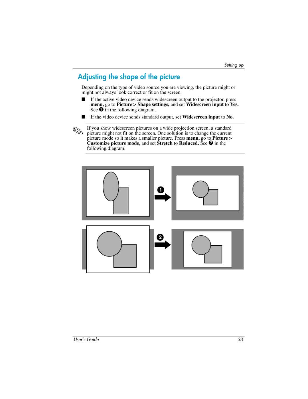 HP ep7100 manual Adjusting the shape of the picture 