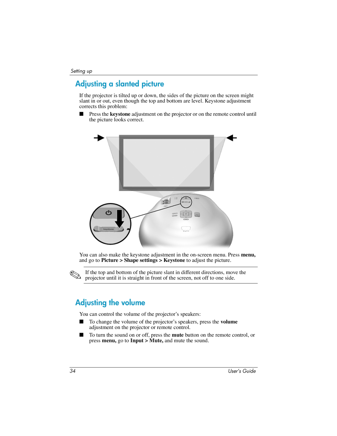 HP ep7100 manual Adjusting a slanted picture, Adjusting the volume 