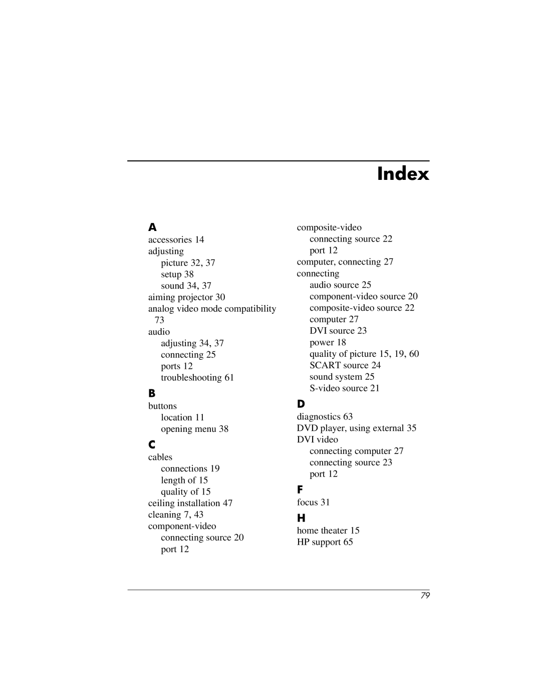 HP ep7100 manual Index 