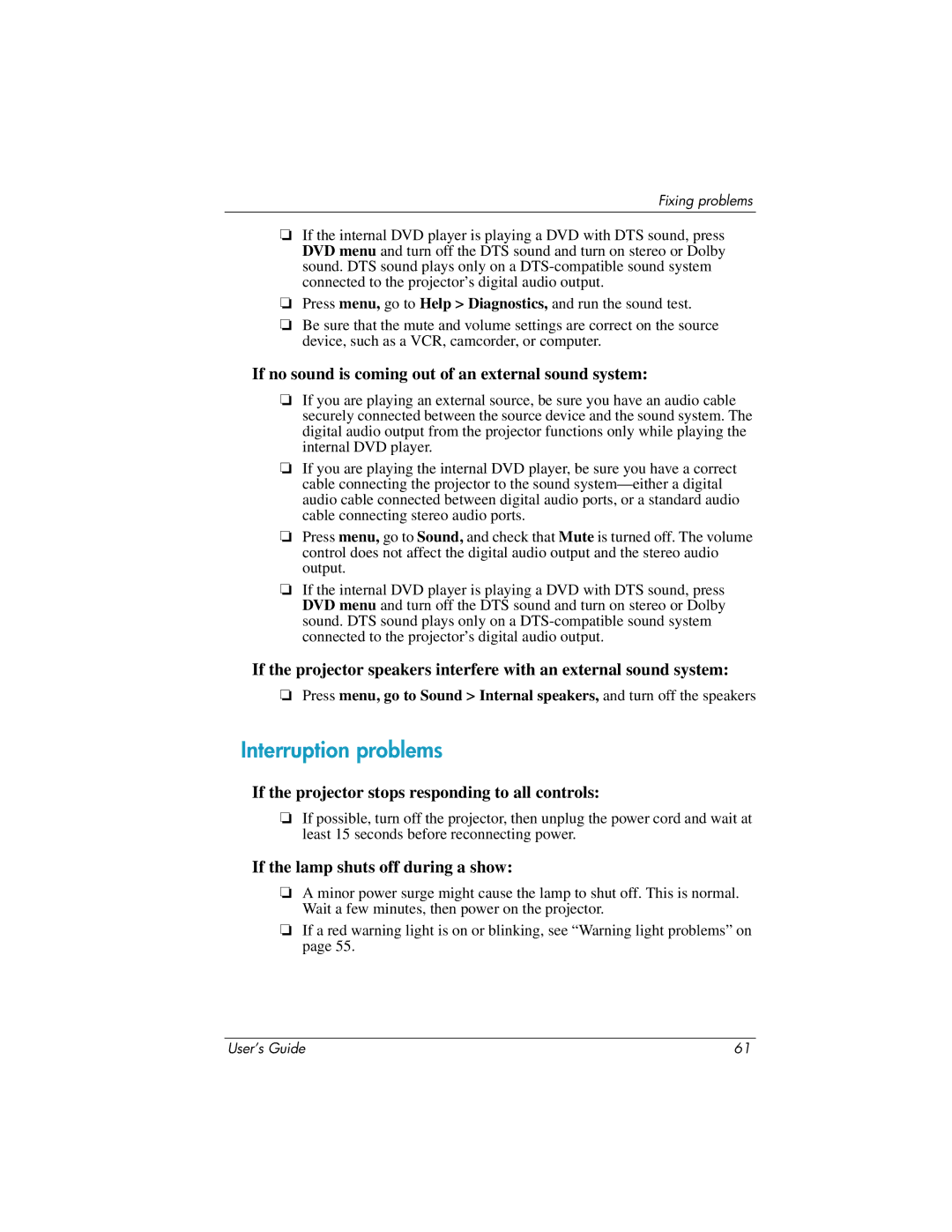 HP ep9010, ep9012 manual Interruption problems, If no sound is coming out of an external sound system 