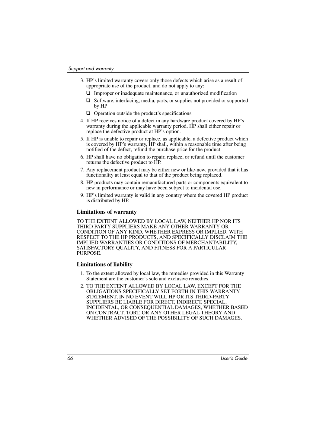 HP ep9012, ep9010 manual Limitations of warranty, Limitations of liability 