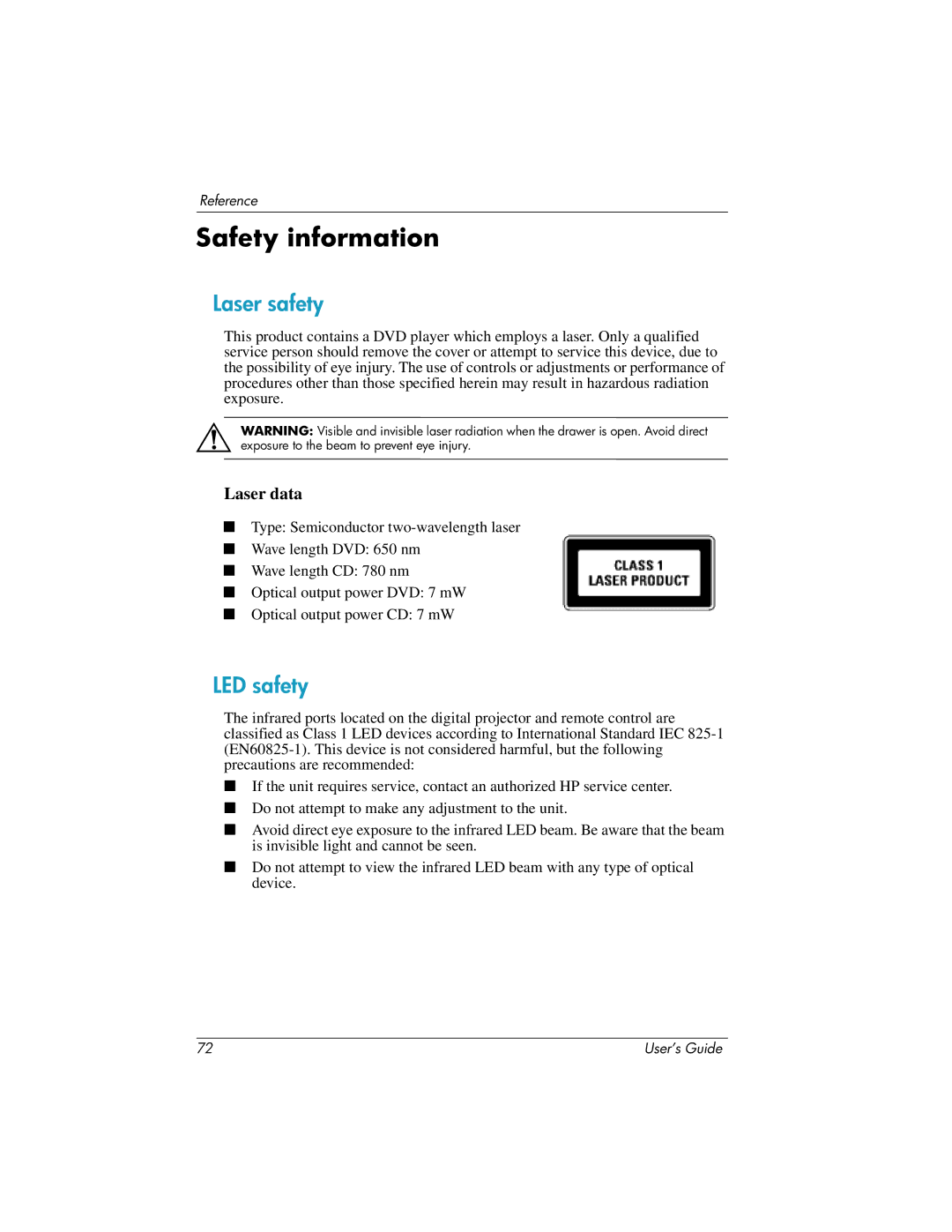 HP ep9012, ep9010 manual Safety information, Laser safety, LED safety, Laser data 