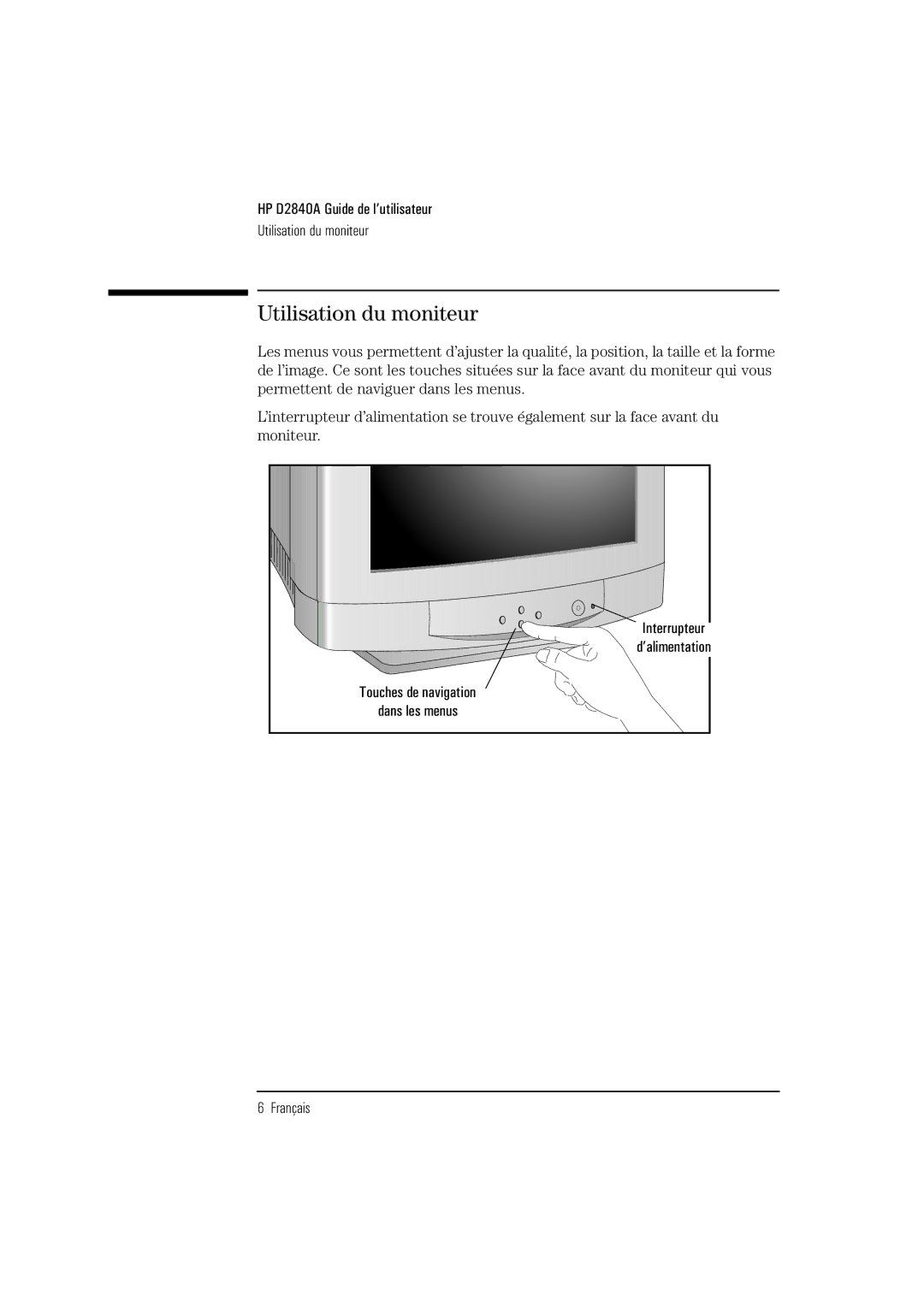 HP Ergo 1280 D2840A manual Utilisation du moniteur 