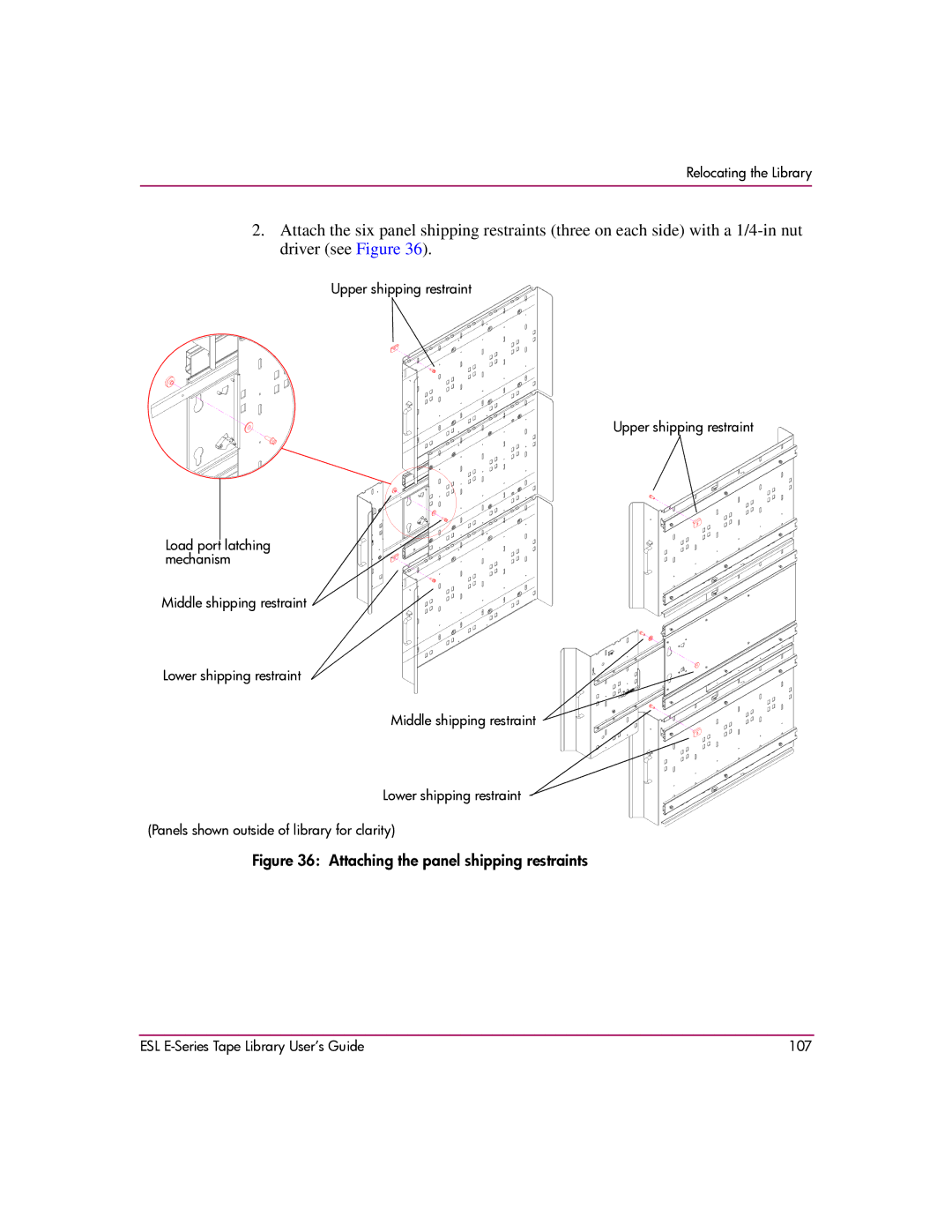 HP ESL E manual Attaching the panel shipping restraints 