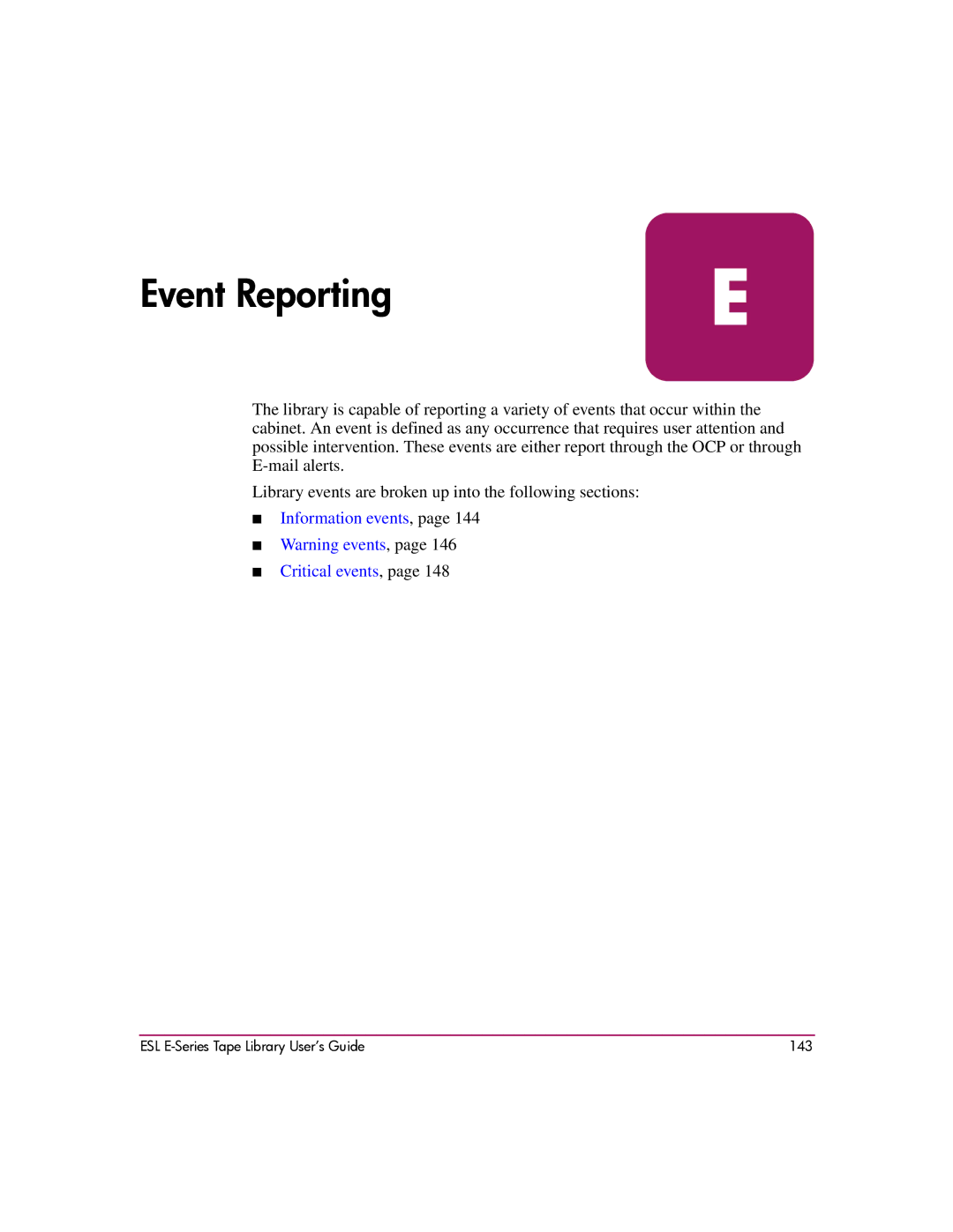 HP ESL E manual Event Reporting 